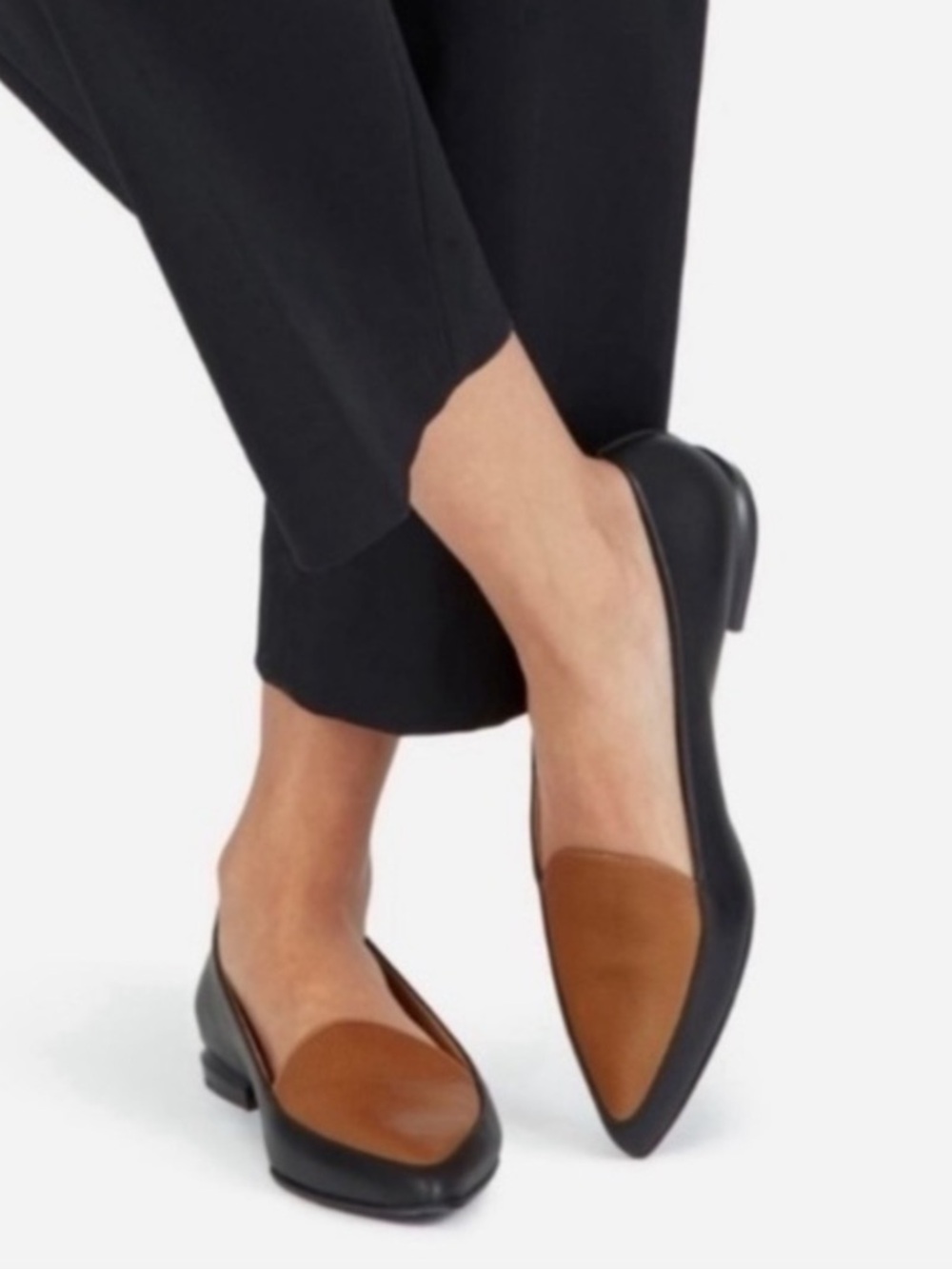 Everlane Two-Tone Pointed Leather Flats in Brown and Black 5